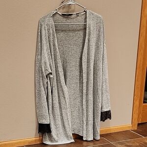 Vero Moda Light Gray Cardigan with Black Lace Cuffs